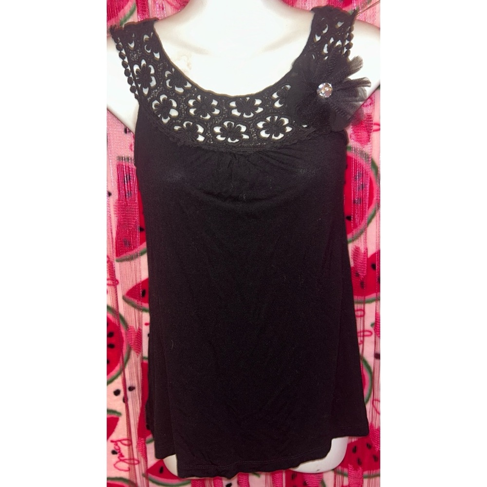🖤 Candie's Rhinestone Floral Embellished Sleeveless Tank Top